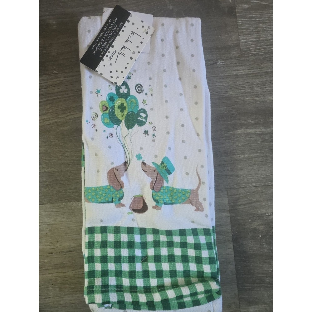 NICOLE MILLER St. Patrick's‎ Day Dog Kitchen Towels - Set of 3 - 18x28"